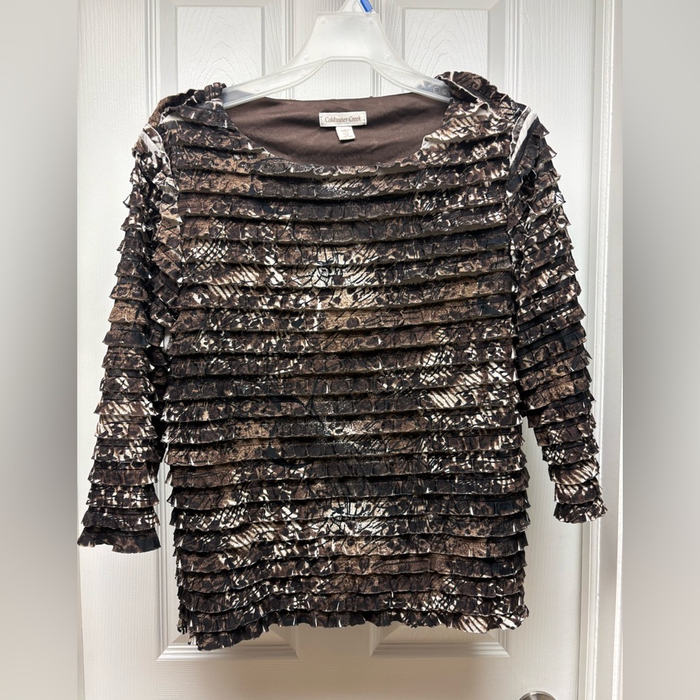 Coldwater Creek Ruffle Textured Long Sleeve Top Women’s 1X